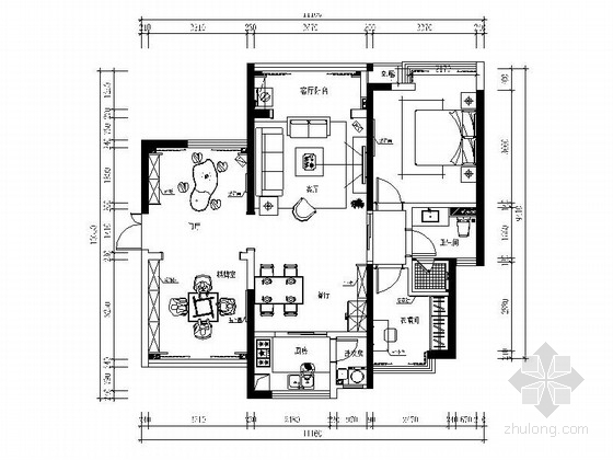 cad平面图样板间资料下载-精品地知名地产风格一居室样板间CAD装修施工图（含效果）