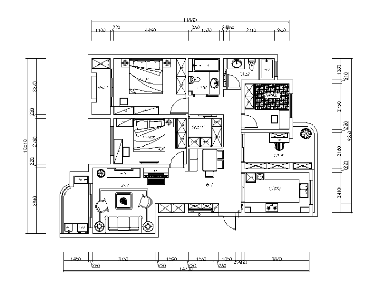 田园风格电视墙设计资料下载-欧式田园风格样板房CAD施工图(含效果图)