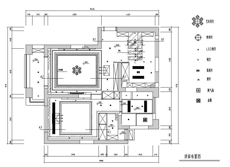 [江苏]现代奢华常熟四季花园公寓房设计施工图（附效果图）-顶面布置图