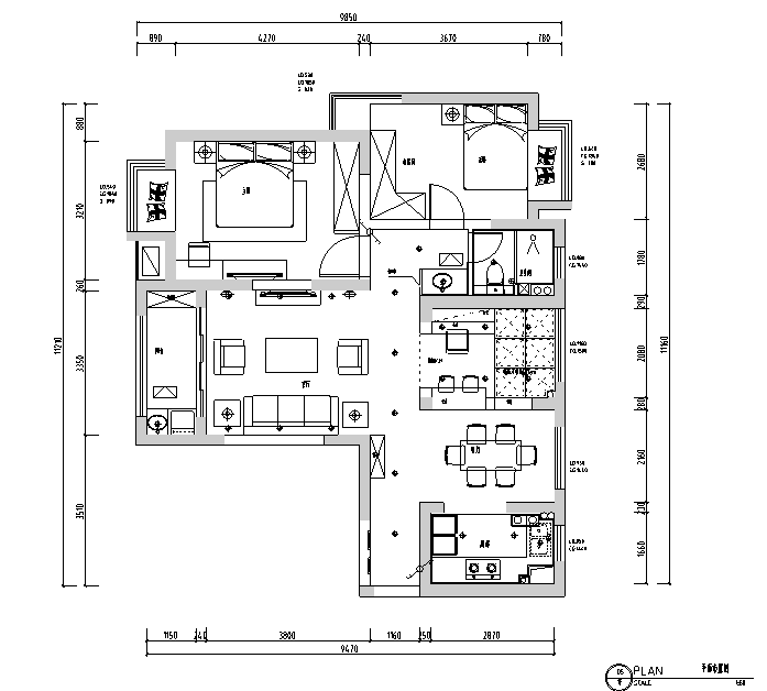 黑白灰住宅资料下载-黑白灰色调现代风格样板房设计施工图（附效果图）