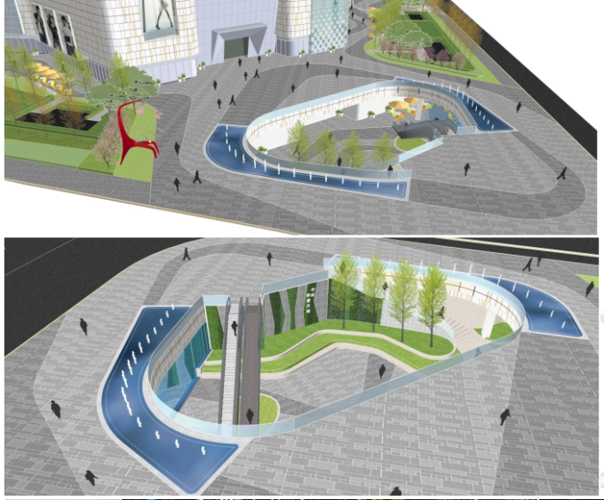 [上海]生态立体溪谷绿化商业街区景观规划设计方案-主入口空间景观效果图