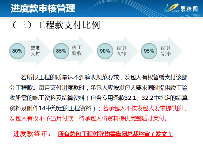 知名地产工程造价全过程管理(土建工程)-工程款支付比例