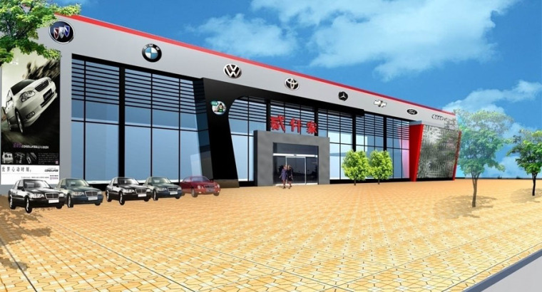 汽车4s店图纸设计资料下载-（原创）汽车4S店建筑外观设计案例效果图