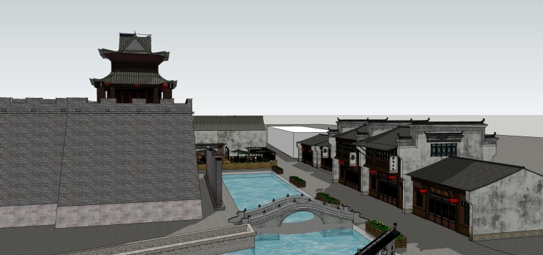 中式建筑商业街模型资料下载-5套商业街中式建筑su模型