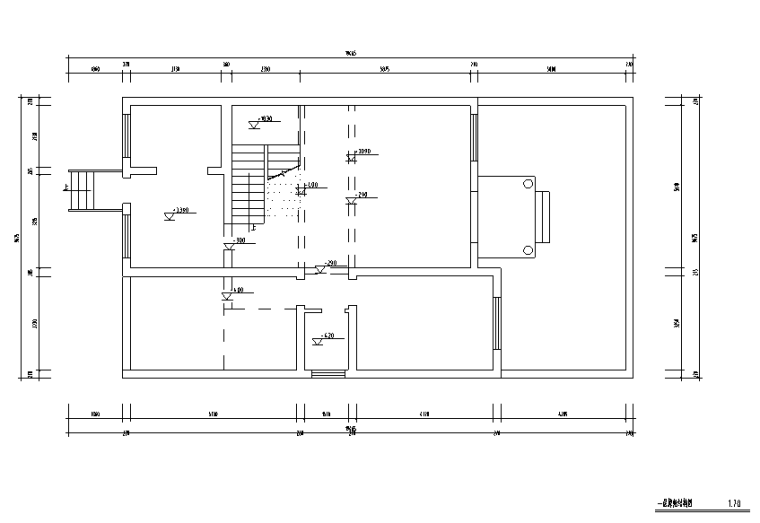 中式风格三层别墅设计施工图（附效果图）-一层原始结构图