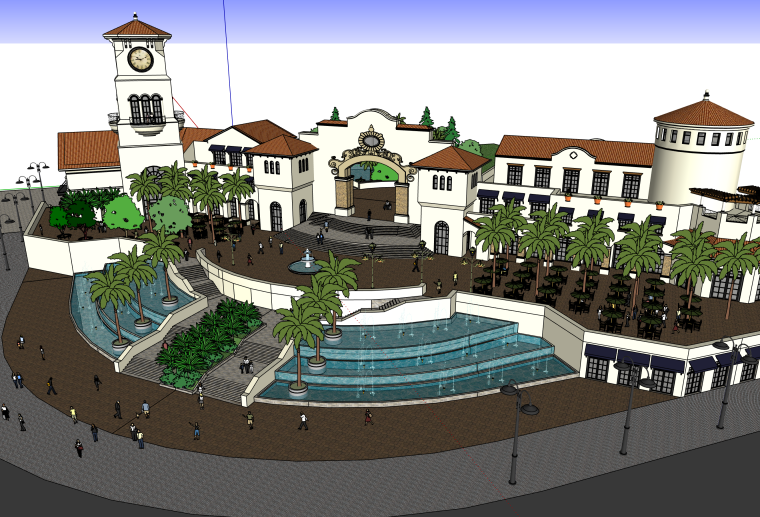 广场入口喷泉设计资料下载-欧式会所入口喷泉广场建筑SU模型