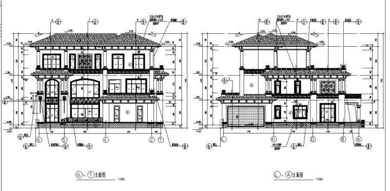 3层单家独院式别墅框架结构建筑设计（包含CAD）-立面图1