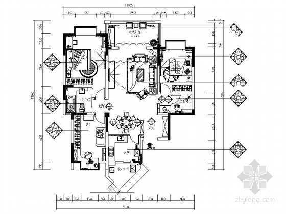 中式设计三居室大样图资料下载-[四川]现代中式三居室装修CAD施工图（含效果）