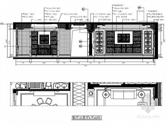 [四川]海景洋房欧式五居室样板房CAD施工图（含效果）客厅餐厅立面图 