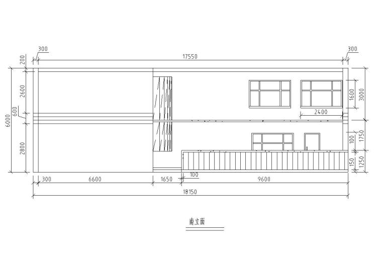 现代风格二层别墅建筑施工图设计-南立面图