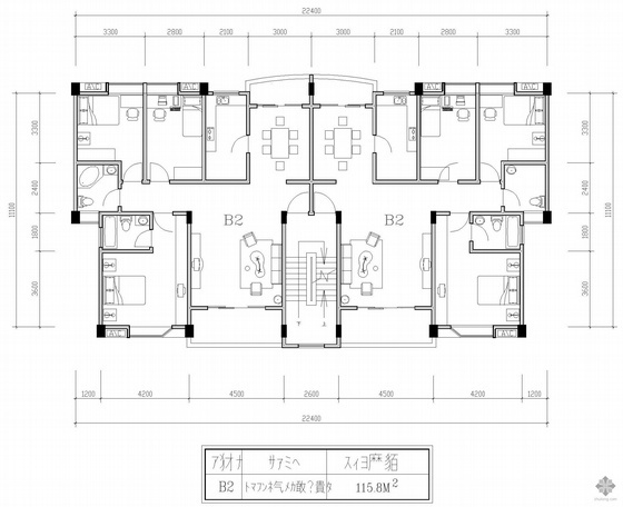 70平米两室一厅两卫资料下载-板式多层一梯二户三室一厅一卫户型图(116/116)