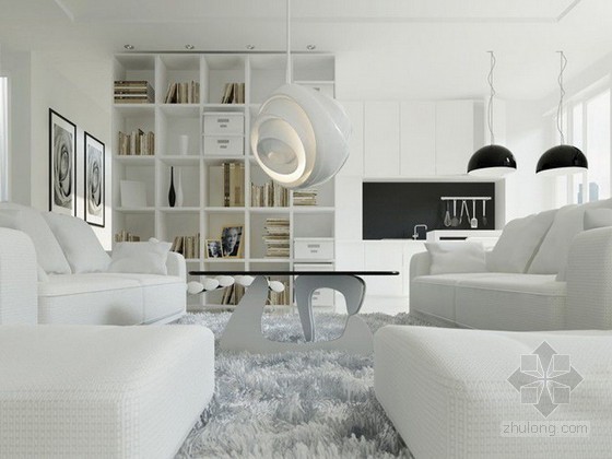 白色的拼装现代住宅资料下载-白色现代简约客厅3d模型下载