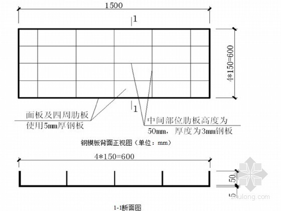 地铁隧道主体结构及风道二衬模板支撑架计算书-钢模板背面正视图2 