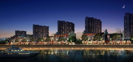 [安徽]特色生态居住滨江城市设计方案（知名设计）-夜景城市景观效果图