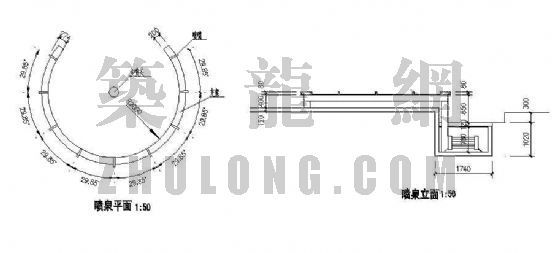 弧形喷泉平立面图-2