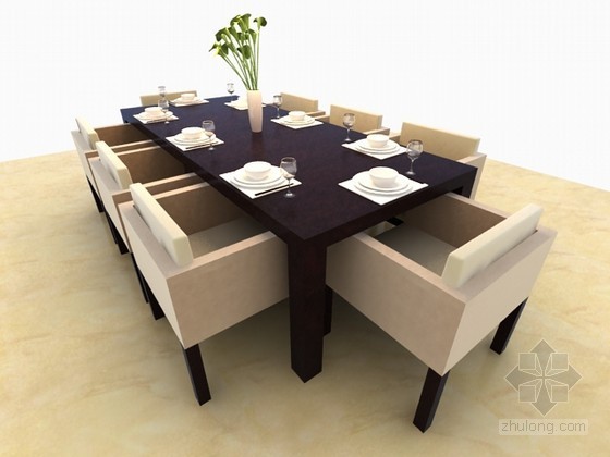 4人餐桌模型资料下载-时尚简洁多人餐桌3d模型下载