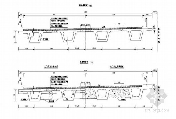 路基的典型横断面资料下载-预应力混凝土连续箱梁(斜交)典型横断面节点详图设计