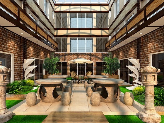 酒店休息中庭景观设计3d模型下载-酒店休息中庭景观设计3d模型效果图 