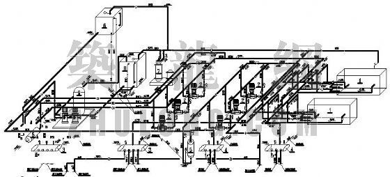 大学城管道系统图资料下载-热泵机房管道工艺系统图
