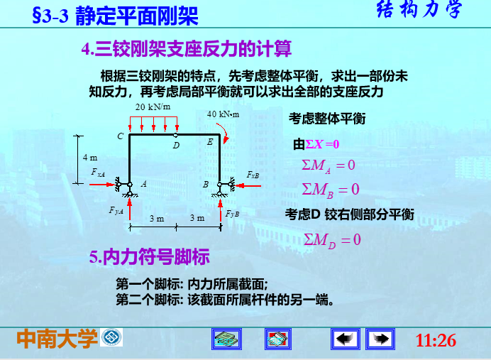 结构力学-静定梁与静定刚架-三铰钢架支座反力计算