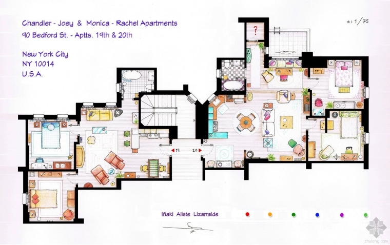 3d模型主题餐厅资料下载-从《老友记》到《生活大爆炸》：13个知名电视剧集中的室内平面图