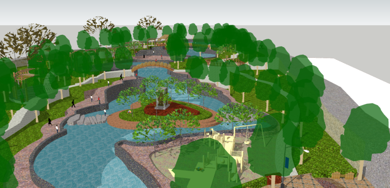 滨湖公园景观SU模型（高差处理，桥，廊架）-滨湖公园景观SU模型 1-4 鸟瞰