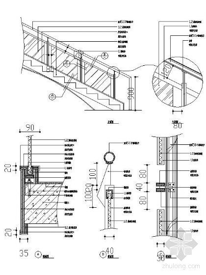 组合玻璃栏杆施工方案资料下载-玻璃楼梯栏杆详图Ⅱ