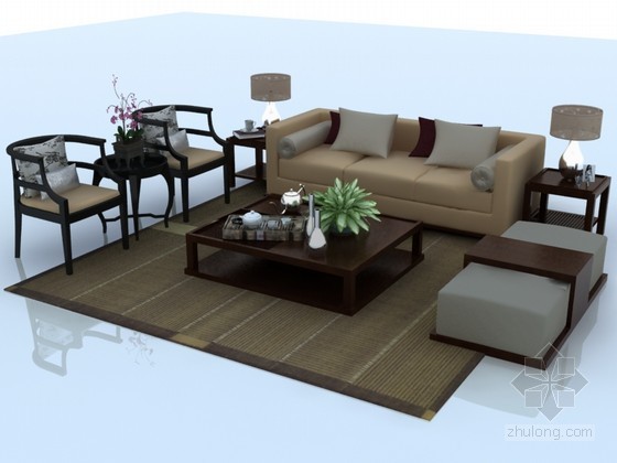 新中式沙发3d模型下载资料下载-新中式沙发3D模型下载