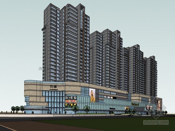 现代中层商住混合建筑资料下载-现代综合建筑SketchUp模型下载