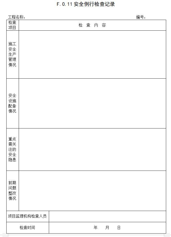 [山东]建设工程监理文件资料管理规程全套表格-安全例行检查记录