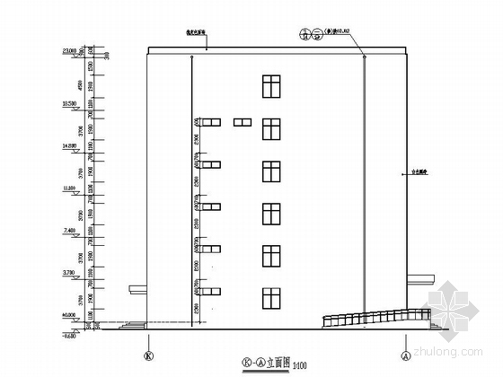 [陕西]5层现代风格市级附属医院肝病治疗中心建筑施工图-5层现代风格市级附属医院肝病治疗中心立面图