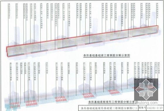 建筑工程11G101全套图集三维平法结构识图（270余页 大量三维图）-条形基础底板坡形三维钢筋分解示意图