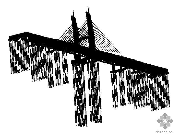 单塔斜拉桥cad图资料下载-某大桥单弯塔斜拉桥立体模型