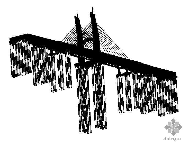 斜弯斜拉资料下载-某大桥单弯塔斜拉桥立体模型