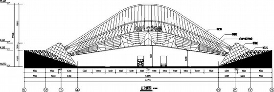 拱结构基础设计资料下载-物流园大门双钢拱-索膜组合结构施工图
