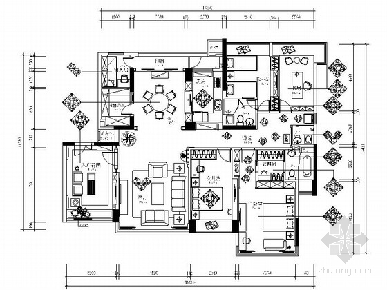 四室两厅室内施工图cad资料下载-[广东]某中式风格四室两厅室内装修施工图（含效果）