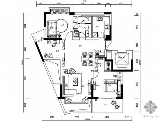 四室两厅设计图纸资料下载-现代风格三室两厅样板房装修图