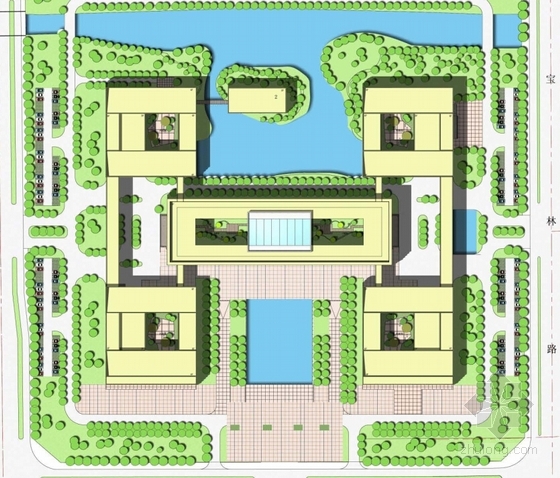 cbd地块院落式行政办公楼建筑总平面图