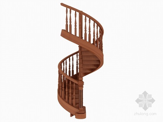 CAD模型旋转楼梯资料下载-木质旋转楼梯3D模型下载