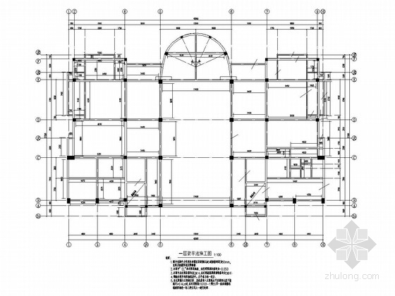 [武汉]地上二层框架结构物业用房结构施工图-一层梁平法施工图 