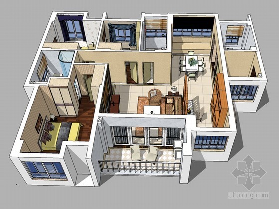 线条分明的现代住宅资料下载-现代住宅SketchUp模型下载