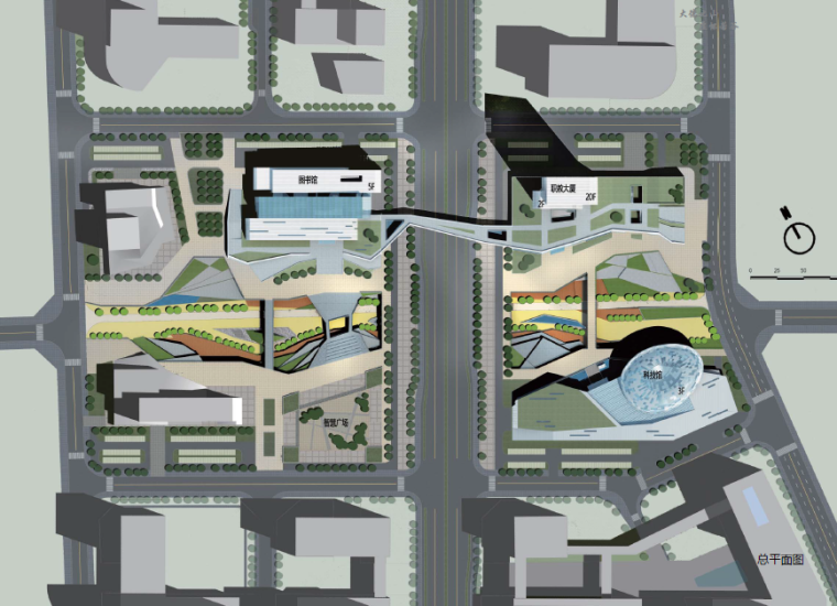 [湖南]智慧谷图书馆建筑设计方案文本-总平面图