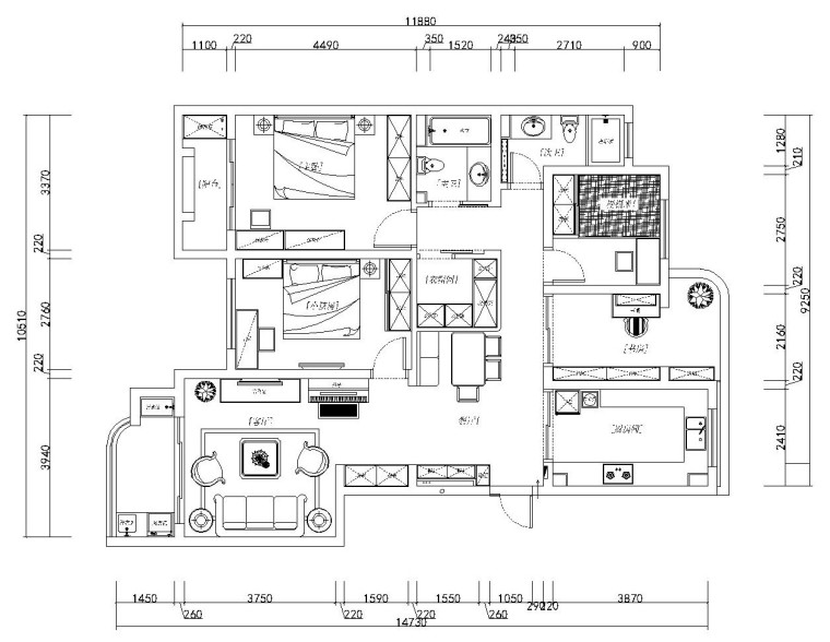 田园风格电视墙设计资料下载-欧式田园风格四居室全套施工图设计（附效果图）