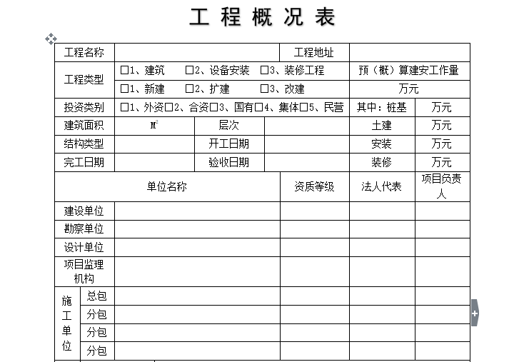 工程概况和施工组织资料下载-[B类表格]工程概况表