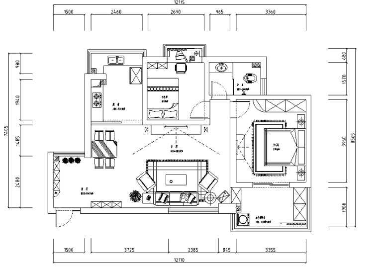85平三室装修效果图资料下载-黑白混搭三室二厅装修图（效果图）