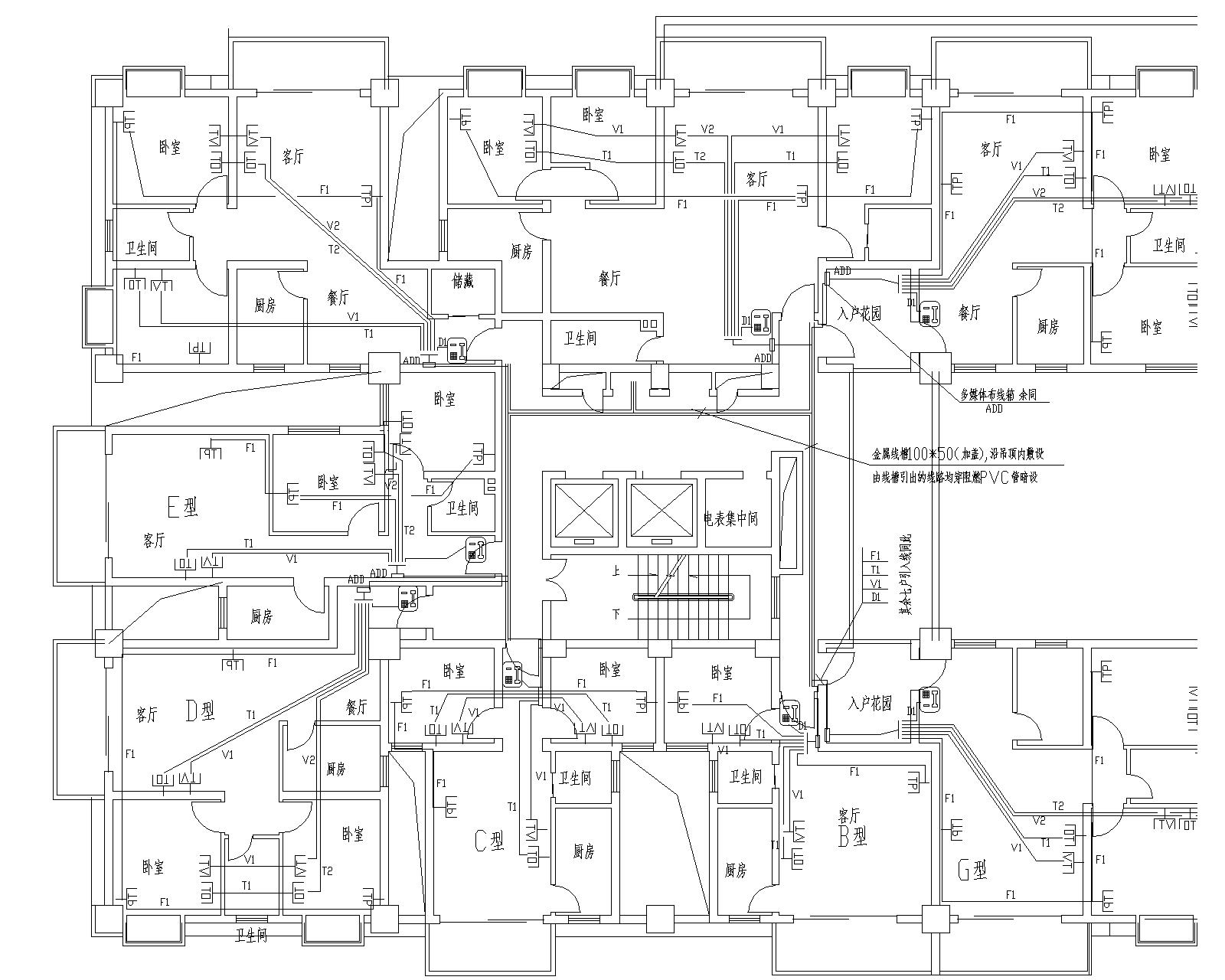 四~十五层弱电平面图