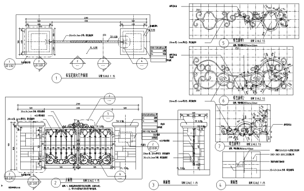 铁艺围墙柱施工图资料下载-园林景观小品围墙栏杆CAD施工图120张
