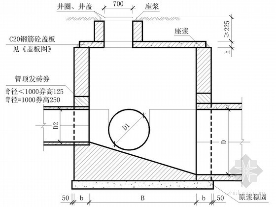 给排水工程标准图集（39张大图）-矩形一侧交汇污水检查井 