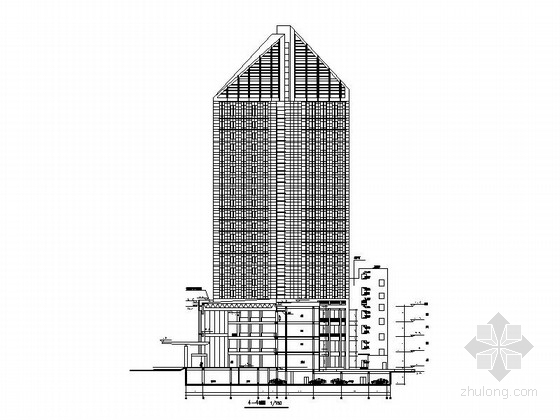 [宁波]高层框架筒体结构五星级酒店建筑施工图-高层框架筒体结构五星级酒店建筑剖面图 