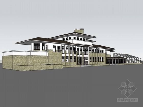 美式别墅建筑模型资料下载-美式建筑SketchUp模型下载